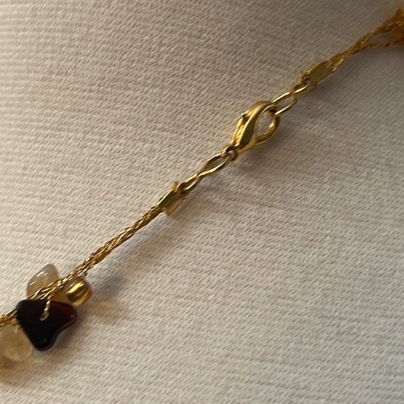 Gold Beautiful natural 3-string gold thread mixed stone necklace - Picture 6 of 8
